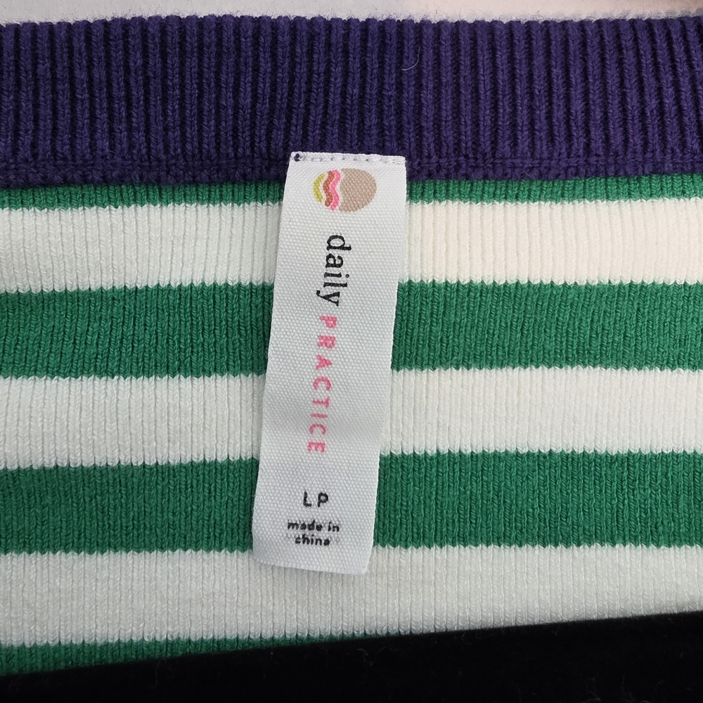 Daily Practice Anthropologie Striped Boxy Crop Sweater Green White Size Large - Picture 6 of 11